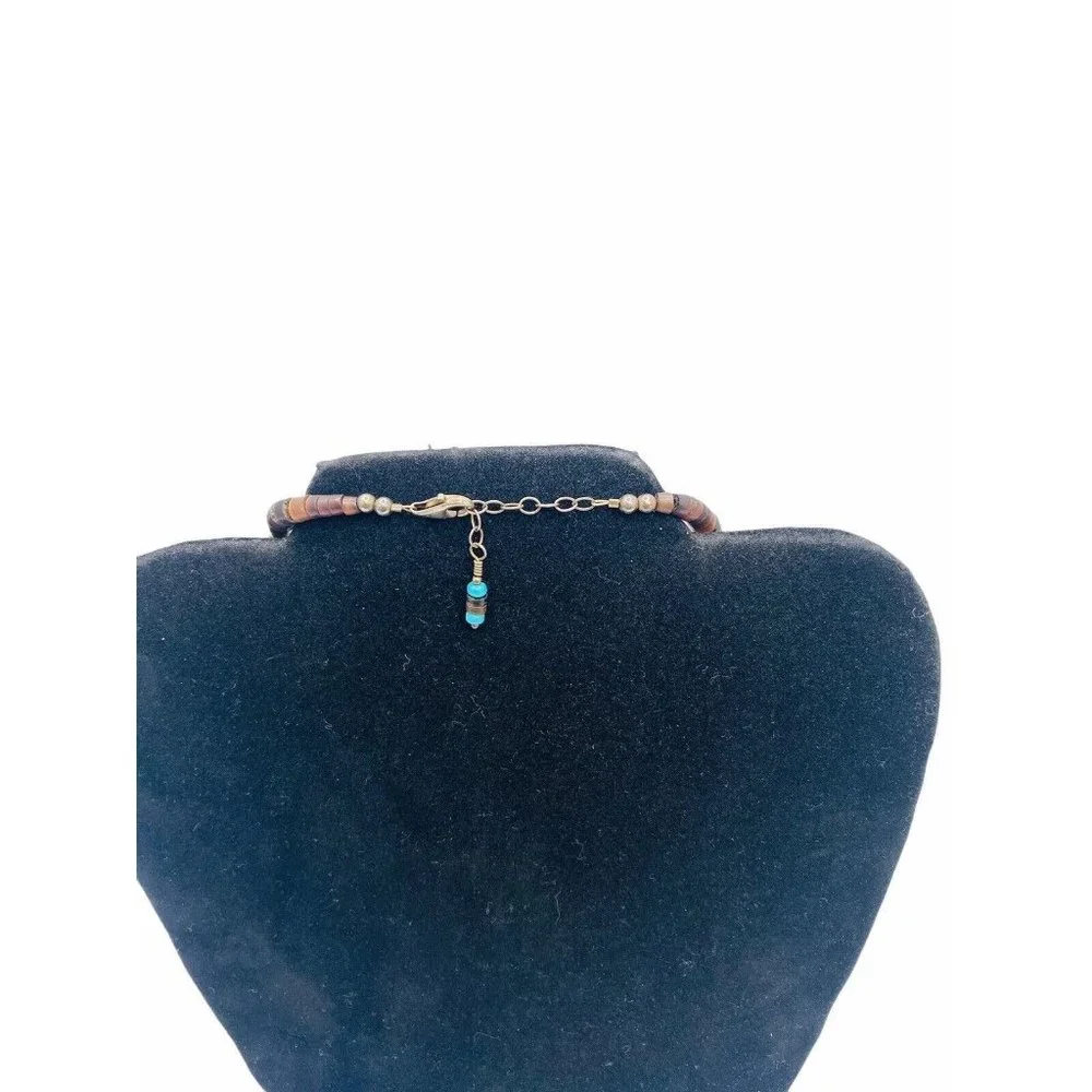 Vintage Navajo Handmade Silver Turquoise Pipestone Beaded Necklace Claw Pendant - Picture 12 of 13